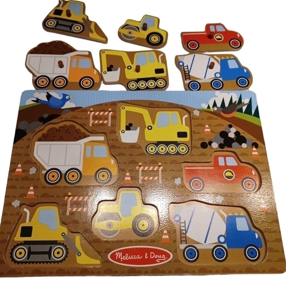 melissa & Doug Construction Site Vehicles Wooden Peg Puzzle (6 pcs) - Picture 4 of 5